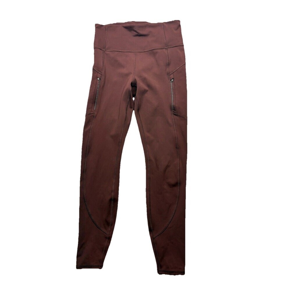 Athleta Rainier Tight Leggings Maroon Dark Red Women's Size Small Zip Pockets